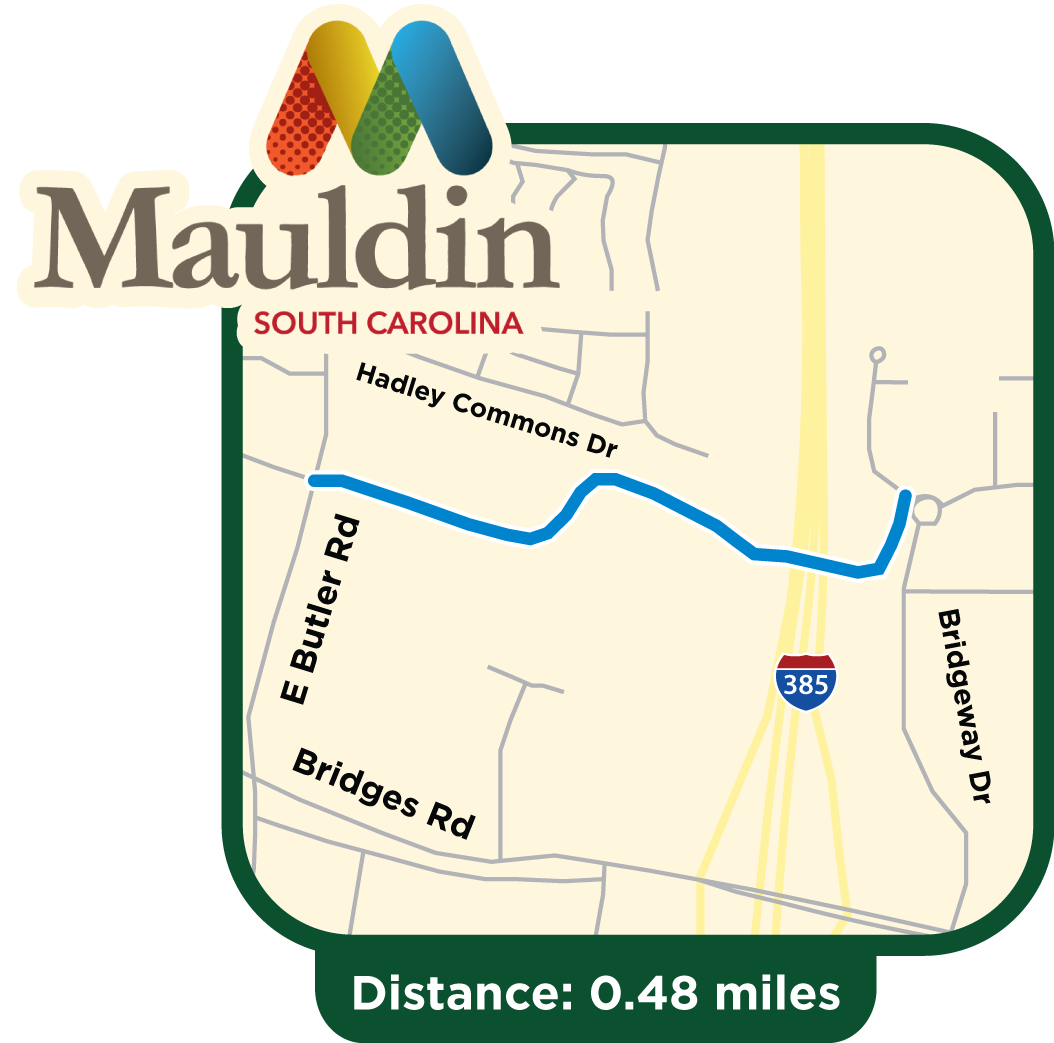 Map of small trail in Mauldin including bridge over 385.